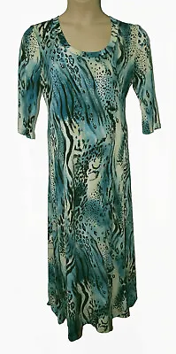 Kim & Co Womens Maxi Dress Size L Animal Print Scoop Neck Green Multi Bnwt • £32