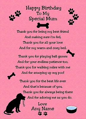 Personalised From The Dog Verse Poem Birthday Card ( Mum Mam Nanna Grandma) • £3.25