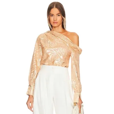 JONATHAN SIMKHAI Alice One Shoulder Top In Apricot Metallic Moire Medium • $149