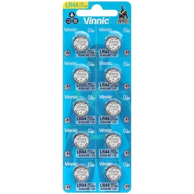 10 Vinnic Alkaline Batteries L1154 L1154F LR44 AG13 1.5V Exp 2025 No Mercury • $6.48