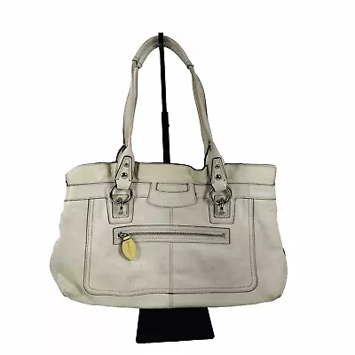 Coach Ivory Leather Tote Shoulder Bag Satchel Handbag Purse Z20902 • $39.99