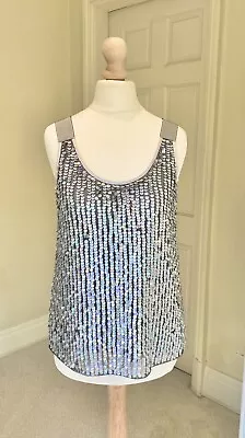 Marc Cain Sparkly Silver Sequin Top Cami Vest UK8/N1 NEW+TAGS Party Occasion • $80.82