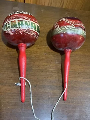 Vintage Handmade Hand-Painted Hand-Carved Maracas From Grenada • $24