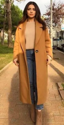 $59 • Buy ZARA Women’s Camal Brown Wool Blend Oversized Trench Coat Jacket Size XL EUC