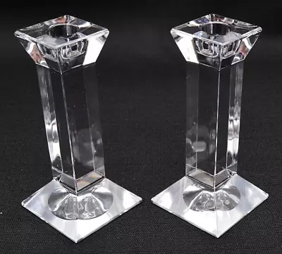 Villeroy & Boch Column Pedestal Signed Crystal Candlesticks Holders-SET/2-MINT • $27.45