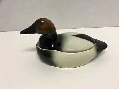 Vintage Ceramic Canvas Back Duck Box Trinket Hand Painted Dresser Box Jewelry • $7.46