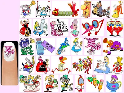 60x ALICE IN WONDERLAND Nail Art Decals + Free Gems Cheshire Cat Disney Queen • $8