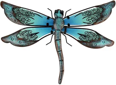 Liffy Metal Dragonfly Wall Decor Glass Outdoor Wall Art Hanging Garden For Room • £24.54