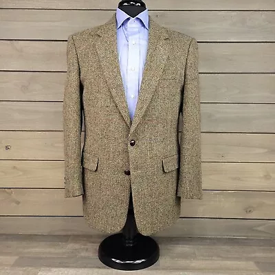 Harris Tweed Blazer Mens 40R Green Wool Herringbone Sport Coat 2 Button Jacket • $124.95