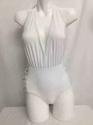 6 Shore Road By Pooja Womens Strappy Halter One Piece Swimsuit White Medium $138 • $59.99