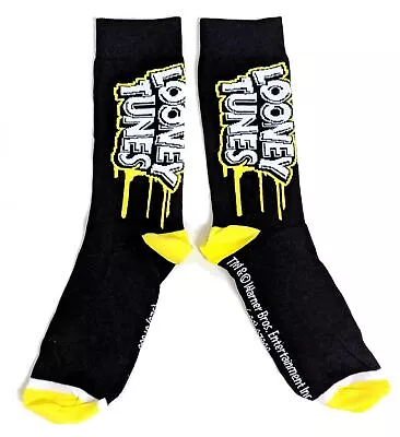 Mens Looney Tunes Black Yellow Graffiti Socks 6-11 UK / 39-45 Eur / 7-12 US • £8.79