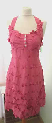 KAREN MILLEN Size 12 Pink Flower Floral Dress Party Wedding • £27.99