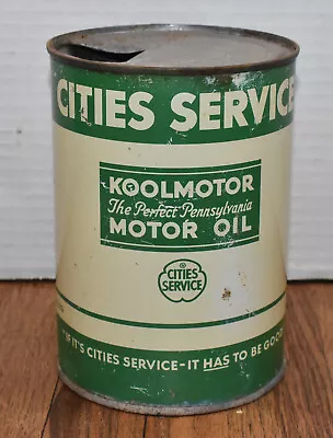 Vintage Cities Service Koolmotor Motor Oil 1 Qt Advertising Quart Can • £34.01