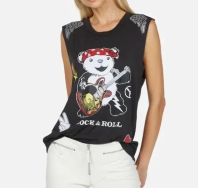 $29.95 • Buy Lauren Moshi Brixton Rock Bear Black Tank Distressed Sleeve Size S Made In USA