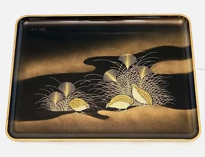 Otagiri Lacquerware Tray Black Gold Quails 14x10.5  Vintage Japan • $20