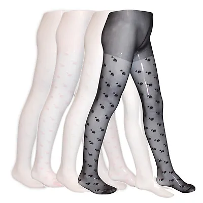 £4.99 • Buy New Girls Hearts Tights Ages 1-11 Black Pink White Cream Bridesmaid Communion