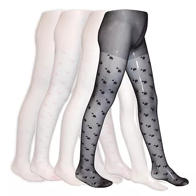 £4.99 • Buy New Girls Hearts Tights Ages 1-11 Black Pink White Cream Bridesmaid Communion