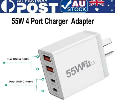 4 Port USB-C PD Fast Charging Wall USB C Charger Power Adapter 55W Type-C Brick • $14.77