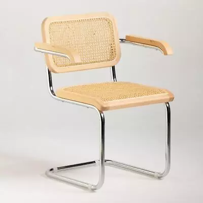 Mid-Century Armchair Natural Cane Rattan Seat Chrome Cantilever Frame • £189