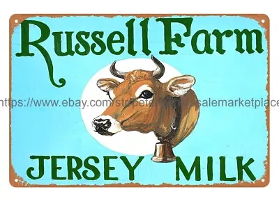 Russell Farm Jersey Milk Cow Dairy Metal Tin Sign Cafe Farm Shop Plaque • $18.98