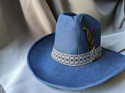 USA Made 7-1/8 Vintage 1970s Western DENIM Blue Jean COWBOY HAT Levis Rodeo • $39.95