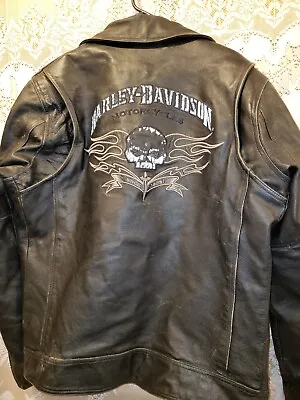 Harley-Davidson Vtg 2008 Leather Jacket Tall I/L Reflective Skull 97078-09VL • $156.84