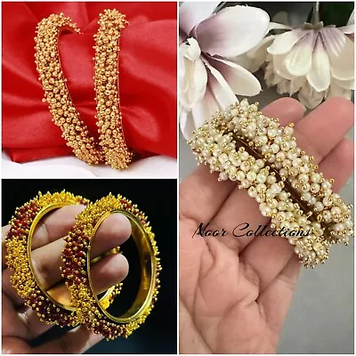 Indian Bangles Kada  Gold White Pearl Bridal Fashion Bollywood Jewelry For Women • $11.85