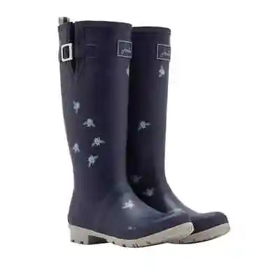 Joules Women's Welly Print Rubber Rain Boot Navy Bee • $29.99