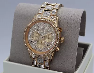 New Authentic Michael Kors Ritz Rose Gold Crystals Glytz Pave Women Mk6748 Watch • $169.99