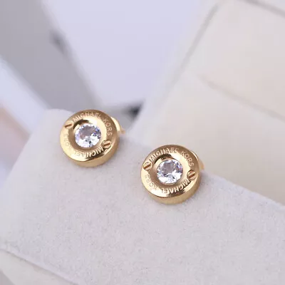Michael Kors Pave Logo Zircon Round Gold Studs Earrings With Jewelry Gift Box • $16.99