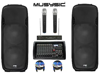 Complete Professional 4500W PA System 8-CH Mixer Dual 15  Speakers Wireless Mics • $899.99