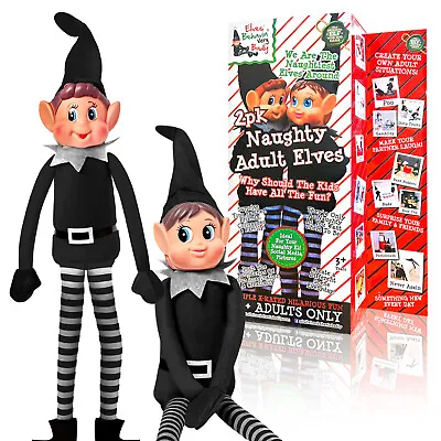 2pk Christmas Naughty Elves Boy Girl Gift Box Original Black Elf Doll Xmas Decor • $24.95