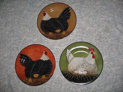 3 Sakura Warren Kimble Henny Penny 8  Plate Folk Art Primitive Chicken CLEAN • $24.99