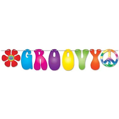 GROOVY STREAMER BANNER PARTY HANGING DECORATION HIPPIE FLOWER PEACE 60s 70s • £8.16