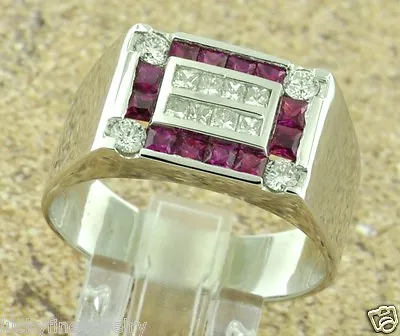 2.70 Ct 14k Solid White Gold Mens Natural Ruby Diamond Ring Princess Cut Size 13 • $1850