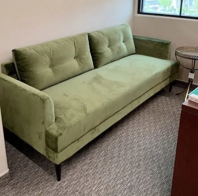 New 80” Velvet Army Green Sofa Mid Century Modern Vintage Style Loveseat Couch • $540