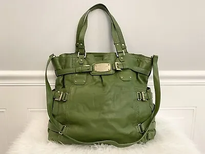 $498 MICHAEL KORS MK Gansevoort Green Leather Gold Logo Signature NS Tote Bag • $140