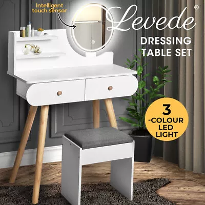 Levede Dressing Table Stool LED Mirror Jewellery Cabinet Makeup Storage 3 Colour • $149.99