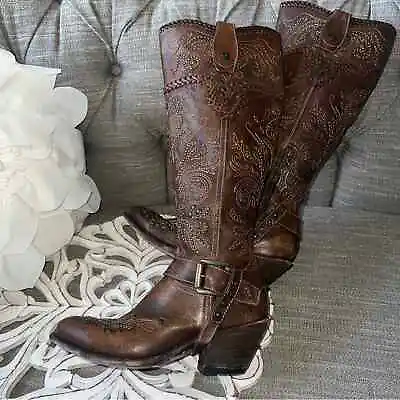 Muro Studded Tall Leather Harness Western Cowboy Boots Women’s 7 • $200