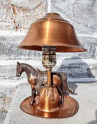 Vintage Antique Cast Metal Copper Western Horse Cowboy Hat Boudoir Dresser Lamp • $99.99