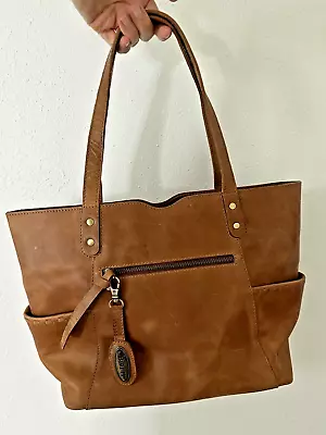 Born Brown Leather Purse Tote Shopper Hang Fob Multi Pocket • $61.65