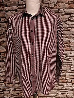 Ted Baker Men's Shirt Red Geometric Pattern Button Down Collar Size 5 Or XL • £13.95