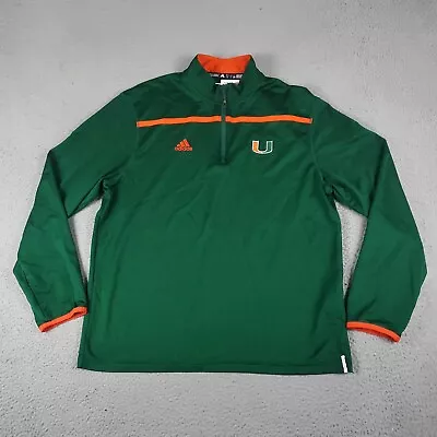 Adidas Miami Hurricanes UM Sweater Mens Large Green 1/4 Zip Pullover Long Sleeve • $21.71