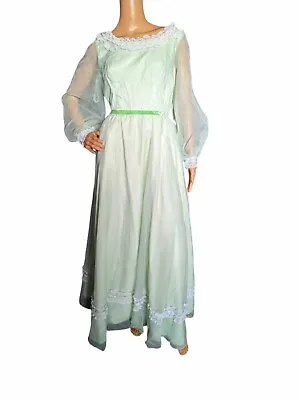Vintage 70s Nadine Pale Green Tulle & Daisy Trim Cocktail Party Prom Dress Gown • $48.74