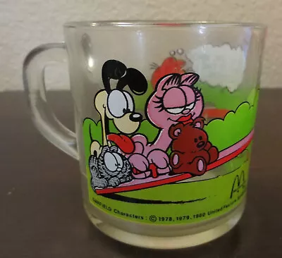 Vintage 1978 GARFIELD ODIE Glass COFFEE CUP MUG McDonalds JIM DAVIS SeeSaw • $5