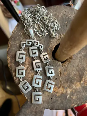 Vintage Crown Trifari Modernist 1960-1970's Greek Key Silver Necklace Statement • $99.99