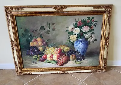 Vintage Oil Painting - Signed Nancy L Fruit And Flowers Framed Pre-owned  • $275