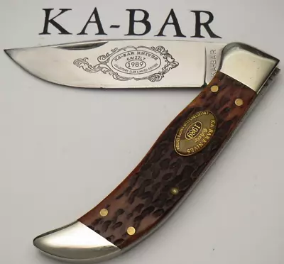 Vintage KA-BAR USA Clasp Knife Bovine Bone Handles - 1989 Club Knife - Light Use • $51