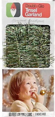 Doubl Glo Christmas Tinsel Garland (Green/Gold)  60ft Long 3” Wide Vintage New!! • $29.95