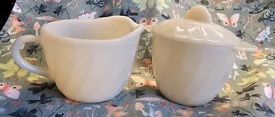 Anchor Hocking Fire King Swirl White Milk Glass Cream & Sugar Oven Glass • $27.99